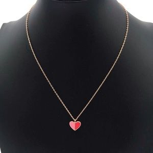 Kate Spade Heritage 2 Tone Red Pink Mini Heart Pendant Rose Gold-Tone Necklace